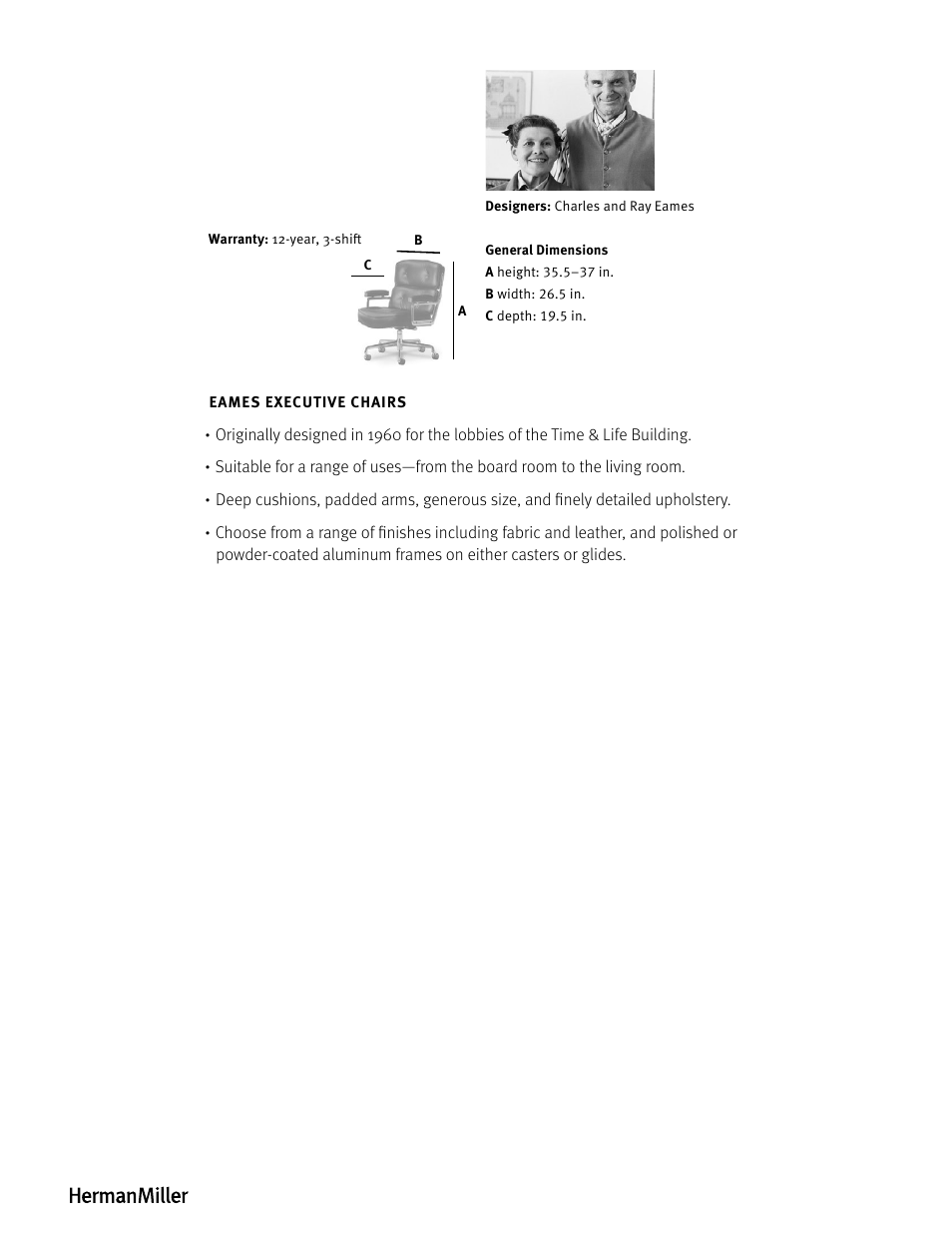 Herman Miller Eames Executive Chairs - Product sheet User Manual | Page 2 / 2