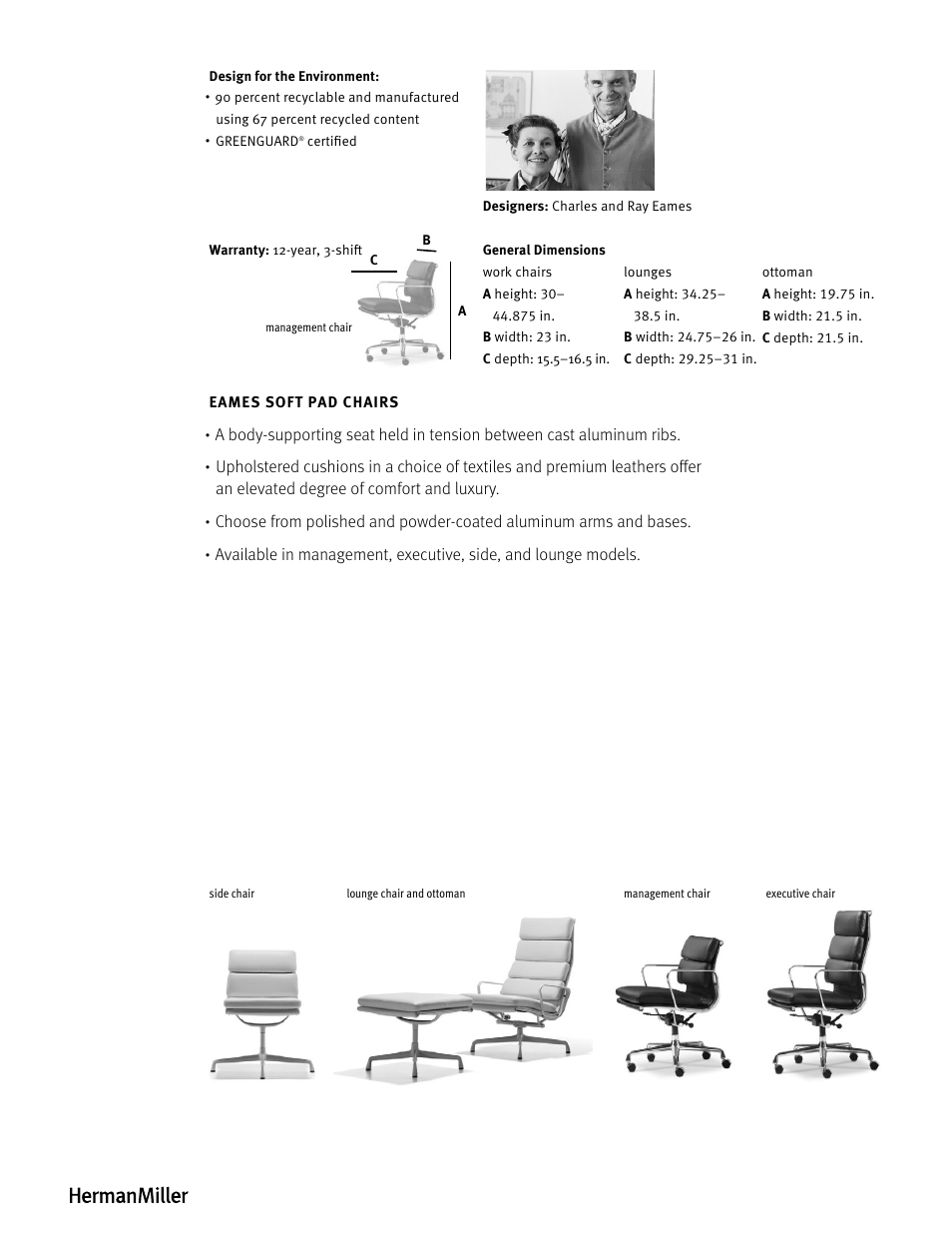 Herman Miller Eames Soft Pad Chair - Product sheet User Manual | Page 2 / 2