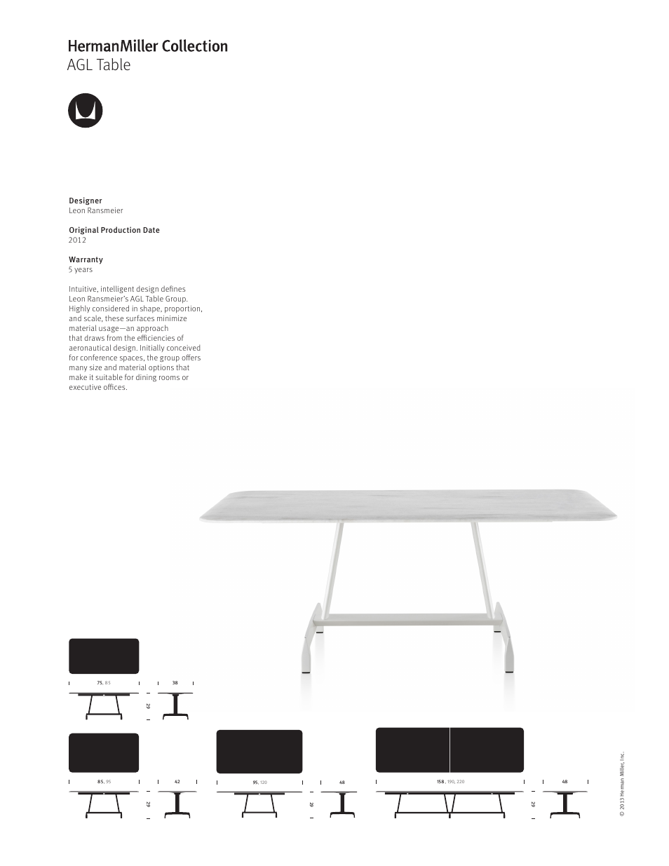 Herman Miller AGL Table Group - Product sheet User Manual | 1 page