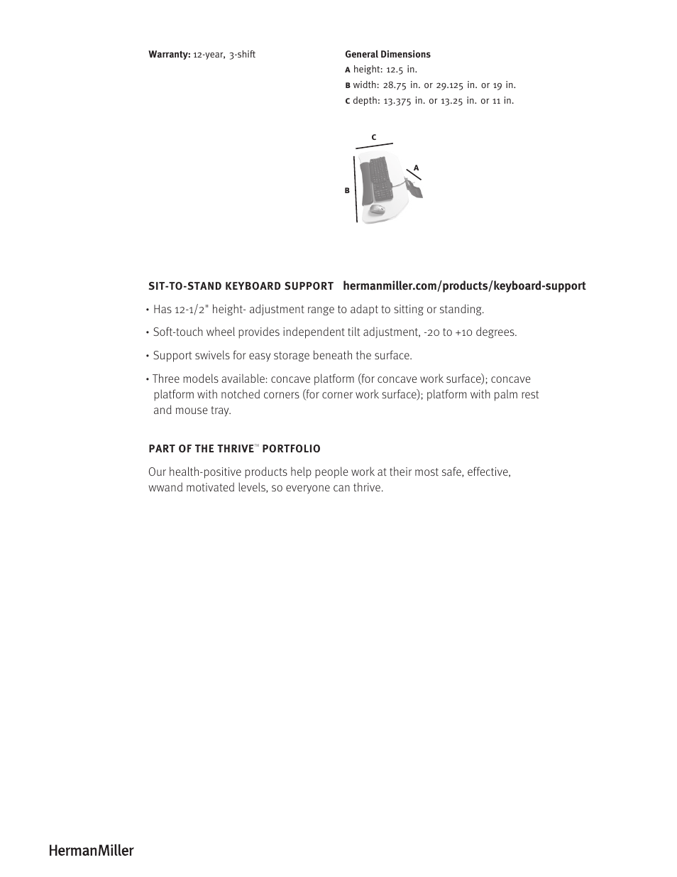 Herman Miller SIT-TO-STAND KEYBOARD SUPPORT - Product sheet User Manual | Page 2 / 2