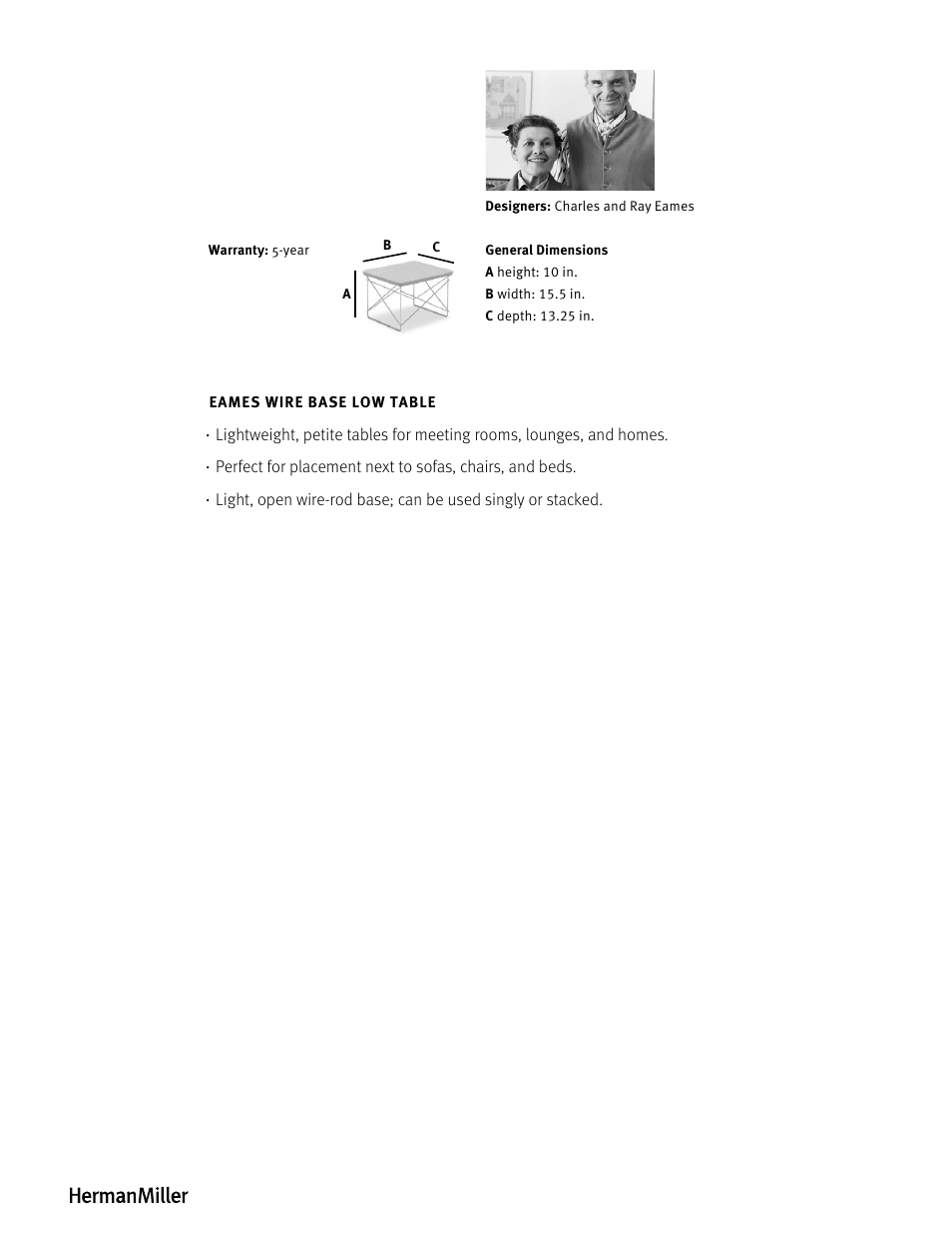 Herman Miller Eames wire base low table - Product sheet User Manual | Page 2 / 2