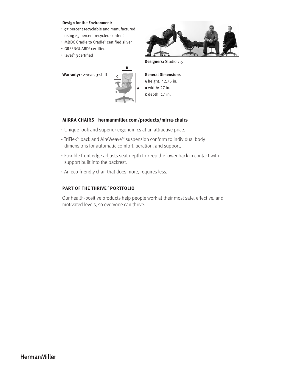 Herman Miller Mirra Chairs - Product sheet User Manual | Page 2 / 2