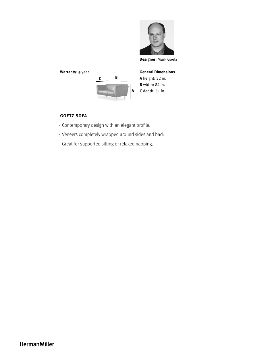 Herman Miller Goetz Sofa - Product sheet User Manual | Page 2 / 2