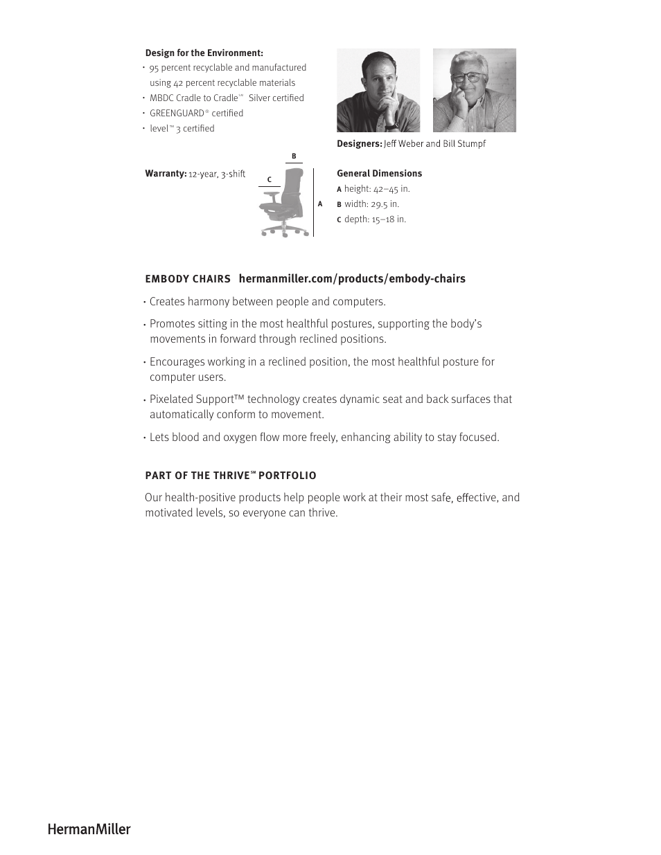Herman Miller Embody Chairs - Product sheet User Manual | Page 2 / 2