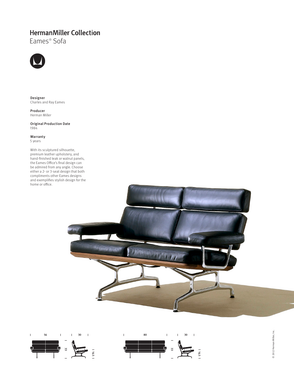Herman Miller Eames Sofa - Product sheet User Manual | 1 page