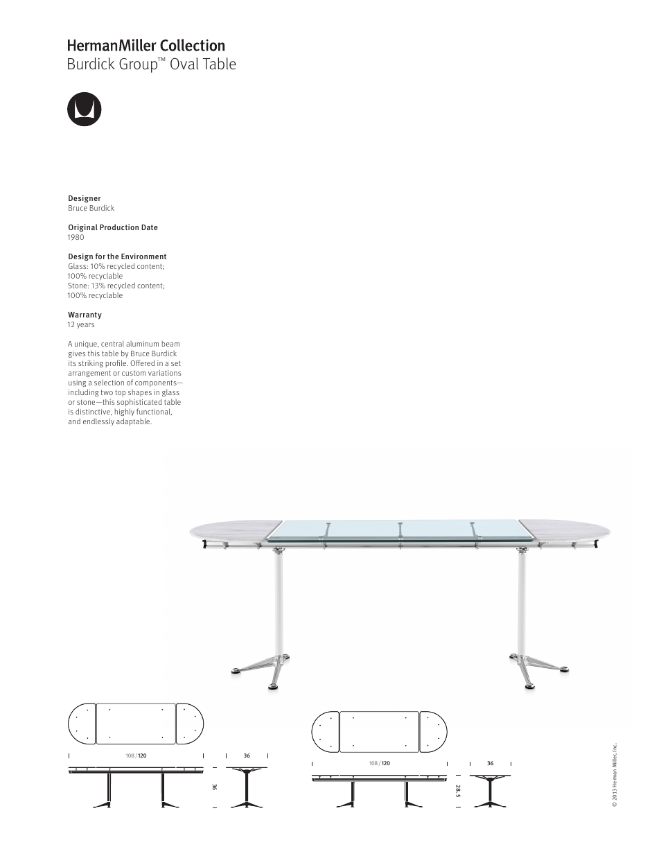 Herman Miller Burdick Group Oval Table - Product sheet User Manual | 1 page