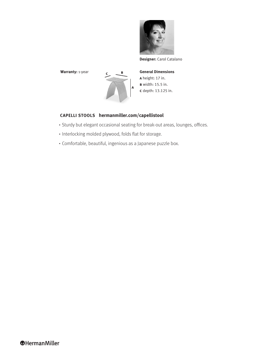 Herman Miller Capelli Stool - Product sheet User Manual | Page 2 / 2