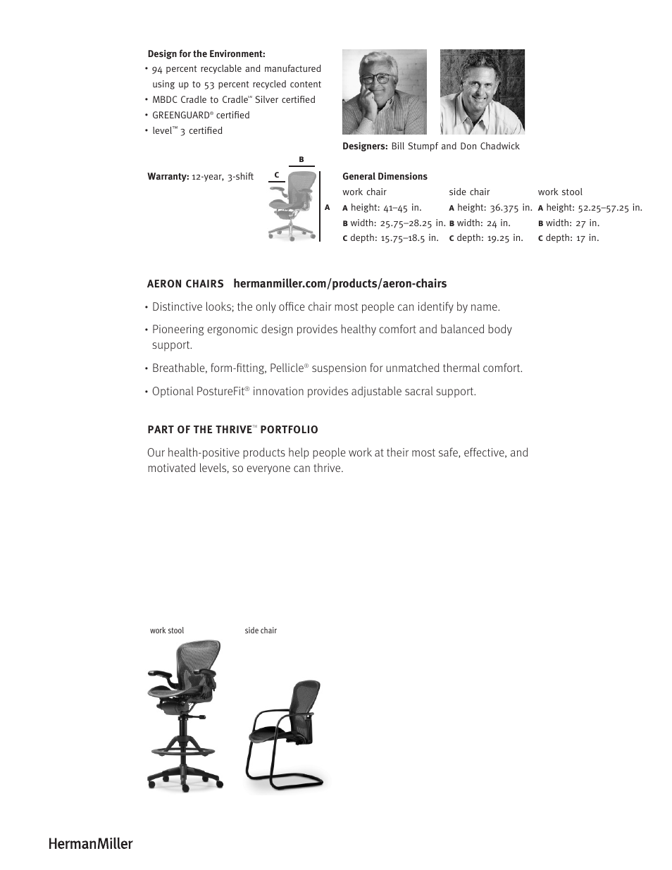 Herman Miller Aeron Side Chair - Product sheet User Manual | Page 2 / 2