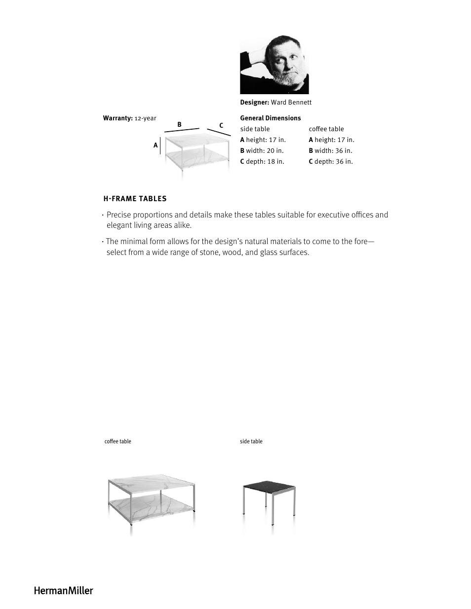 Herman Miller H Frame Tables - Product sheet User Manual | Page 2 / 2