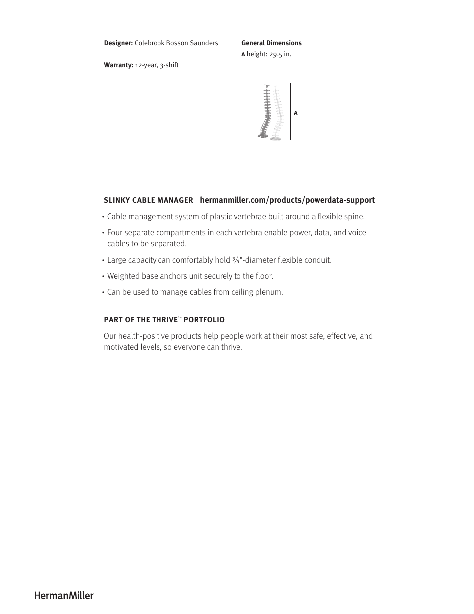 Herman Miller SLINKY CABLE MANAGER - Product sheet User Manual | Page 2 / 2