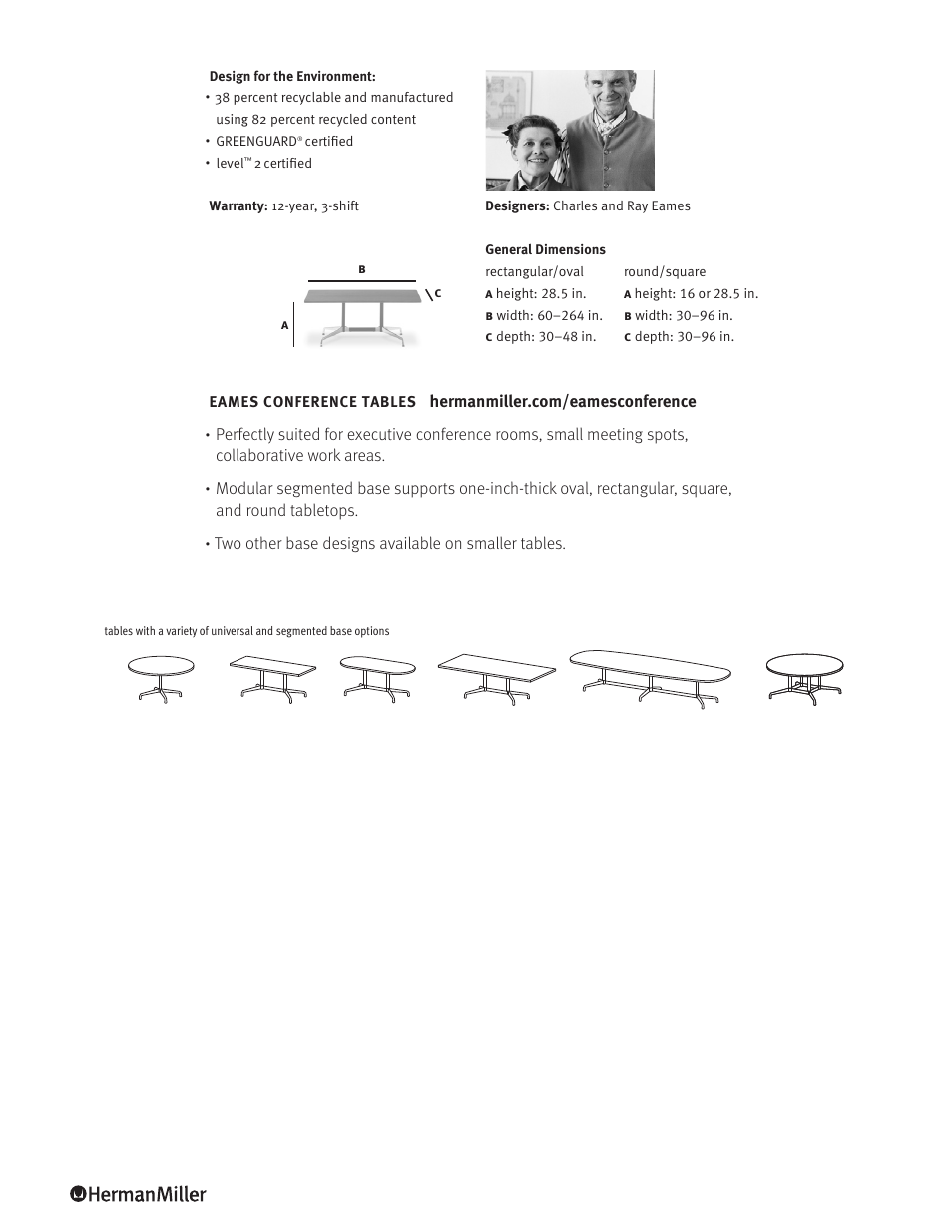 Herman Miller Eames Tables - Product sheet User Manual | Page 2 / 2