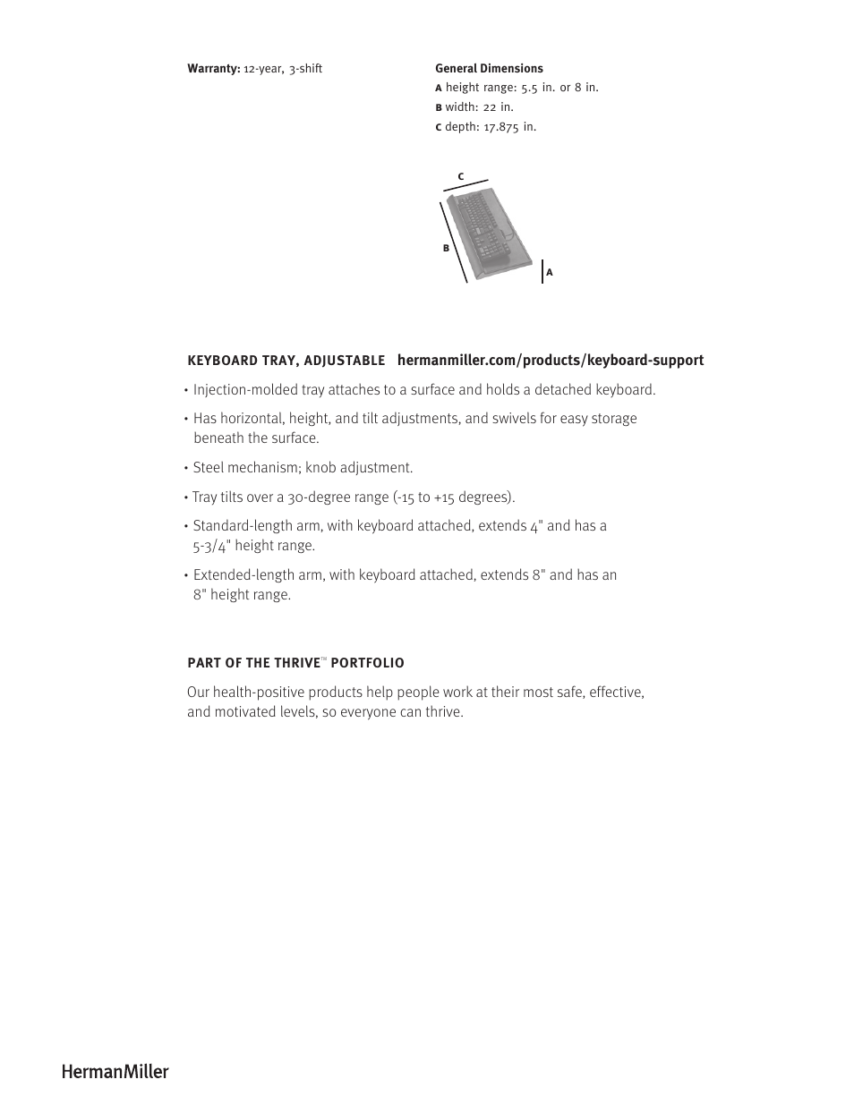 Herman Miller KEYBOARD TRAY, ADJUSTABLE - Product sheet User Manual | Page 2 / 2