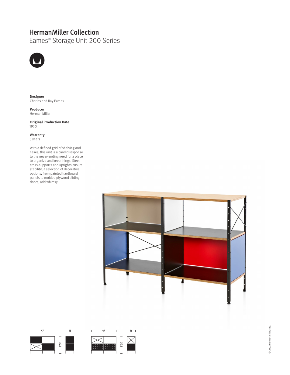 Herman Miller Eames Storage Unit 200 Series - Product sheet User Manual | 1 page