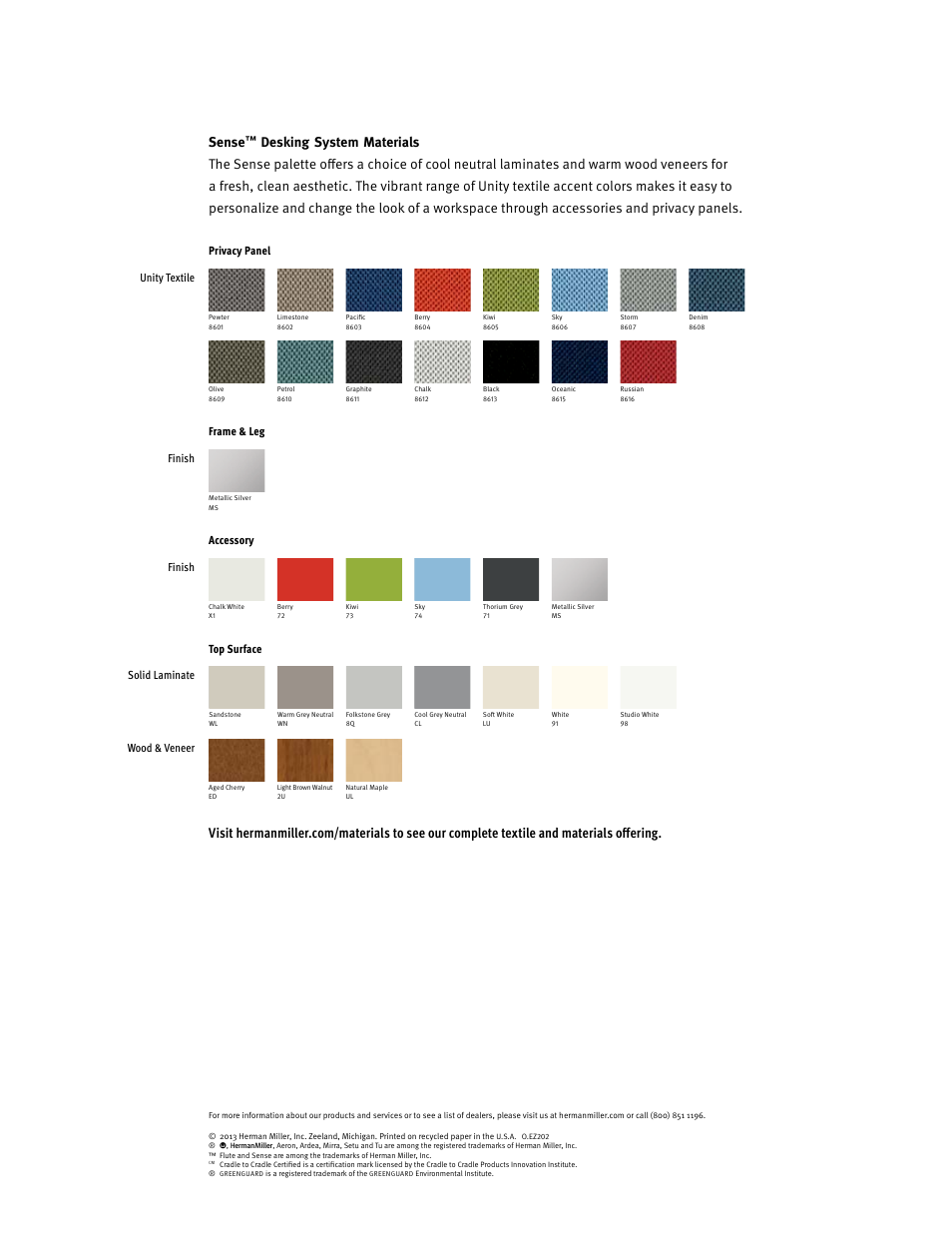 Sense | Herman Miller Sense Desking System - Product sheet User Manual | Page 11 / 12