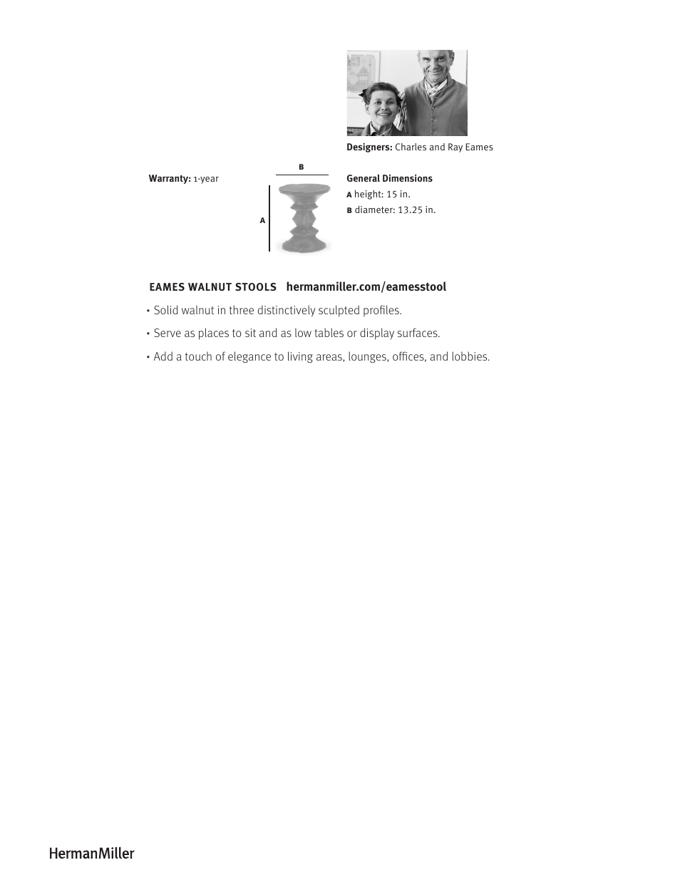 Herman Miller Eames Walnut Stools - Product sheet User Manual | Page 2 / 2