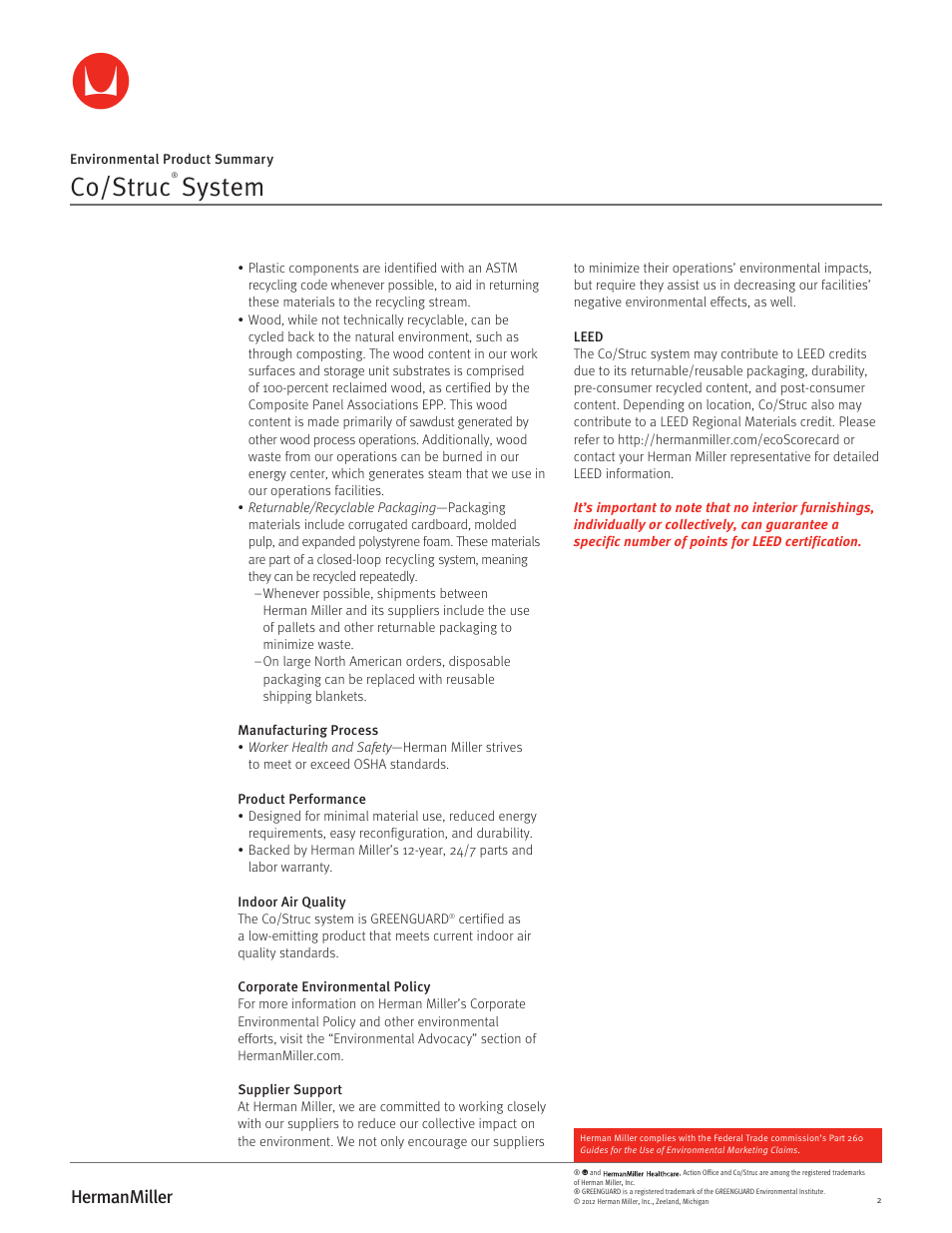Co/struc, System | Herman Miller Co_Struc System - Product sheet User Manual | Page 2 / 2