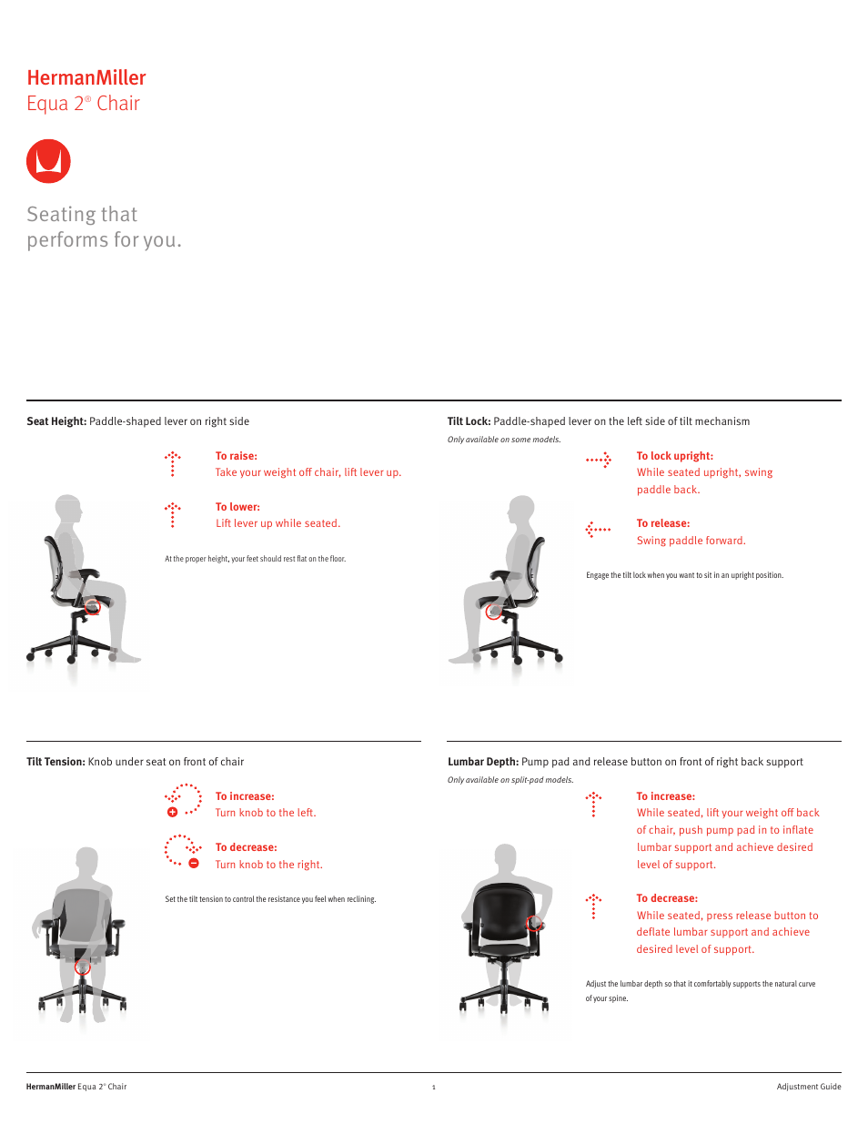 Herman Miller Equa 2 Chairs - User Adjustments User Manual | 2 pages