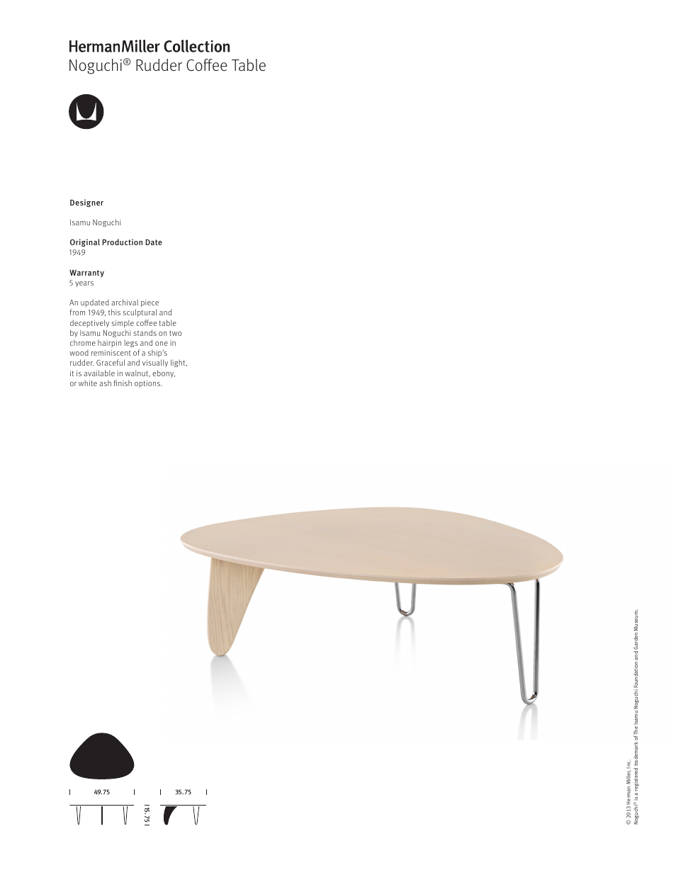 Herman Miller Noguchi Rudder Coffee Table - Product sheet User Manual | 1 page