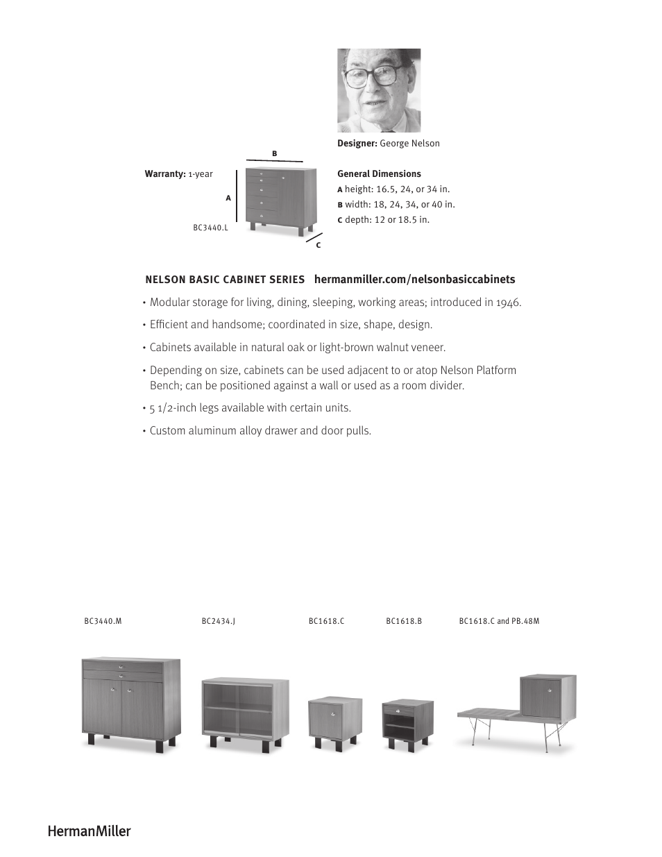 Herman Miller Nelson Basic Cabinet Series - Product sheet User Manual | Page 2 / 2