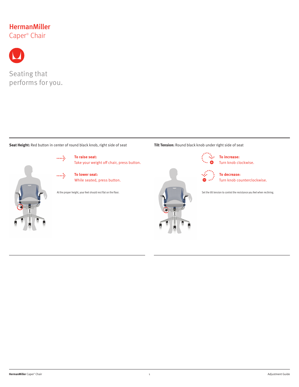 Herman Miller Caper Multipurpose Chair - User Adjustments User Manual | 1 page