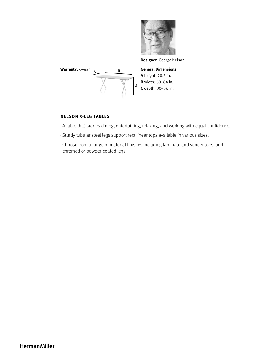 Herman Miller Nelson X-Leg Table - Product sheet User Manual | Page 2 / 2