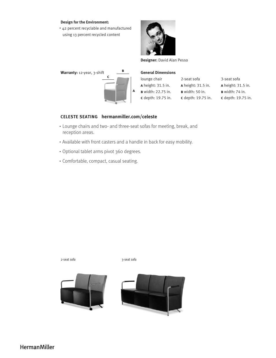 Herman Miller Celeste Seating - Product sheet User Manual | Page 2 / 2
