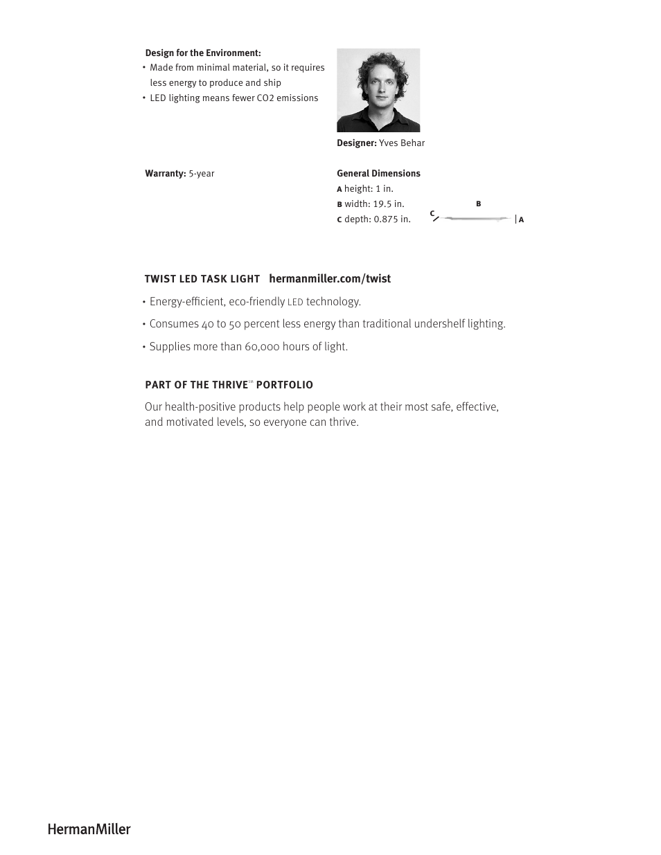 Herman Miller Twist LED Task Light - Product sheet User Manual | Page 2 / 2