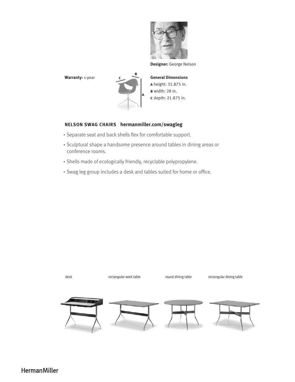 Herman Miller Nelson Swag Leg Armchair - Product sheet User Manual | Page 2 / 2