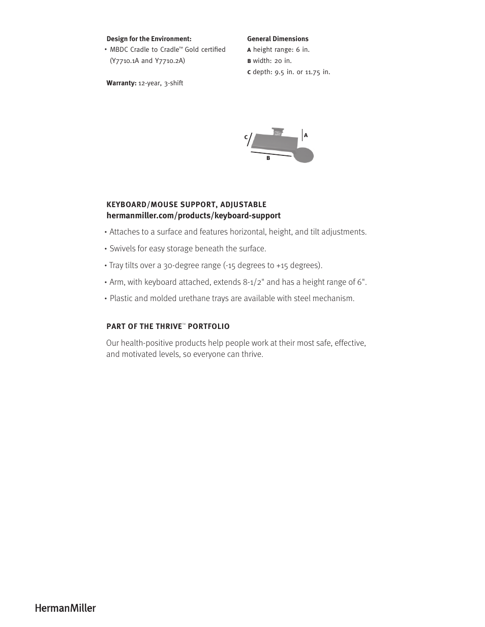 Herman Miller KEYBOARD_MOUSE SUPPORT, ADJUSTABLE - Product sheet User Manual | Page 2 / 2
