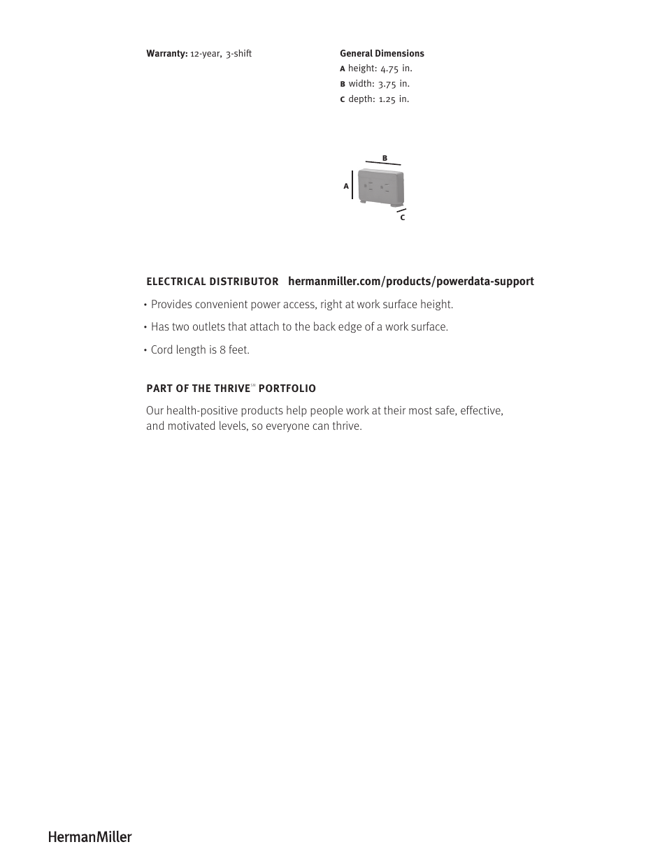 Herman Miller ELECTRICAL DISTRIBUTOR - Product sheet User Manual | Page 2 / 2