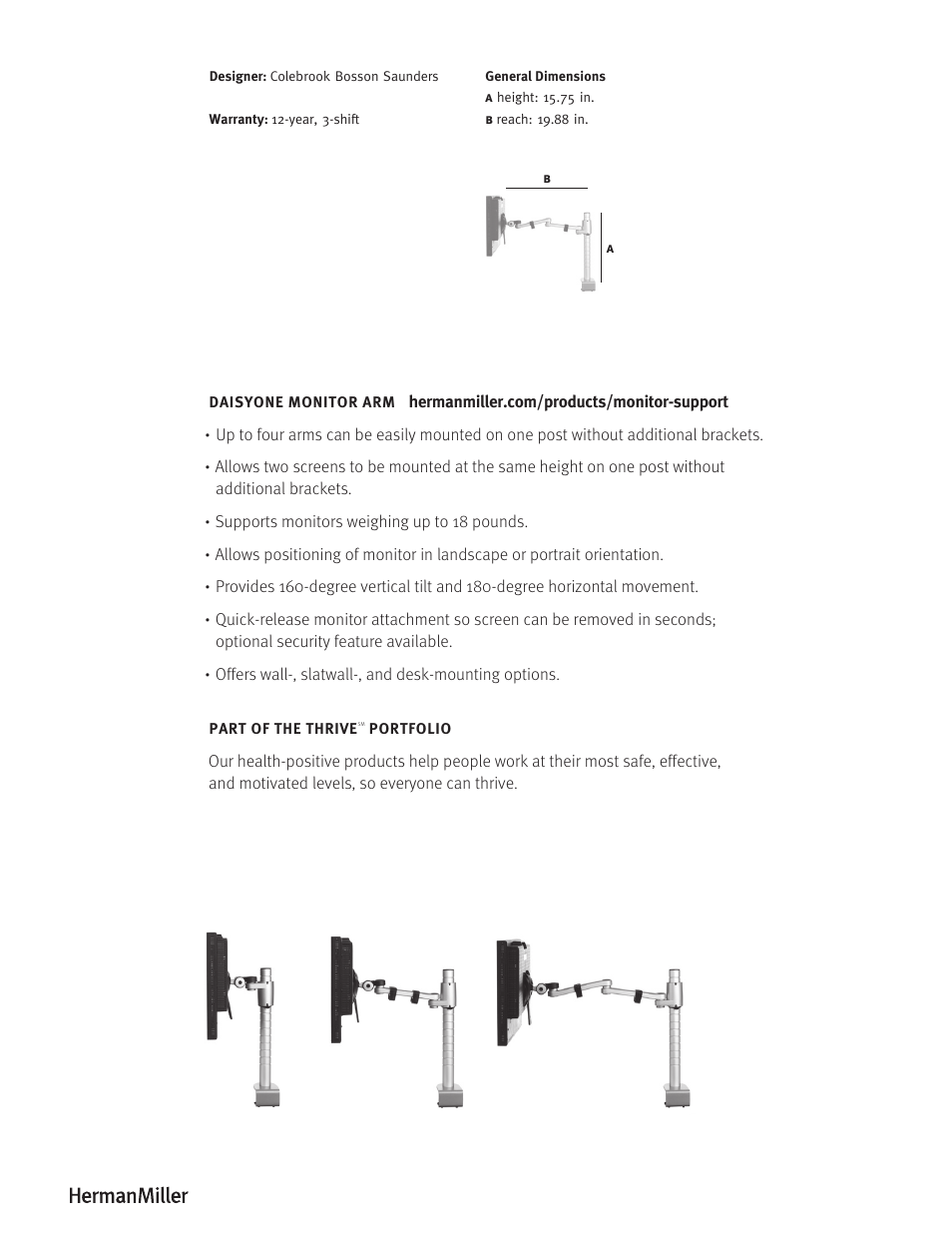 Herman Miller Daisyone Monitor Support - Product sheet User Manual | Page 2 / 2