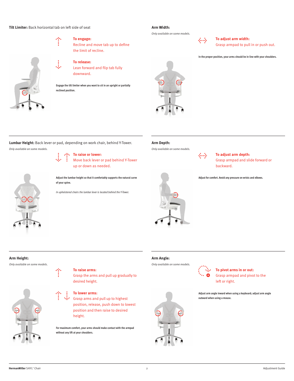 Herman Miller SAYL Chairs - User Adjustments User Manual | Page 2 / 2