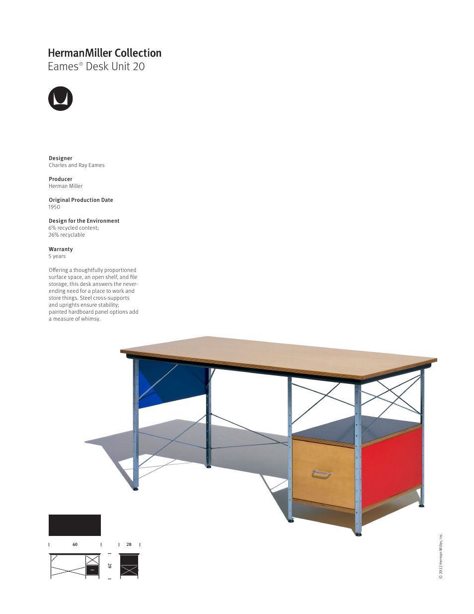 Herman Miller Eames Desk Unit 20 - Product sheet User Manual | 1 page