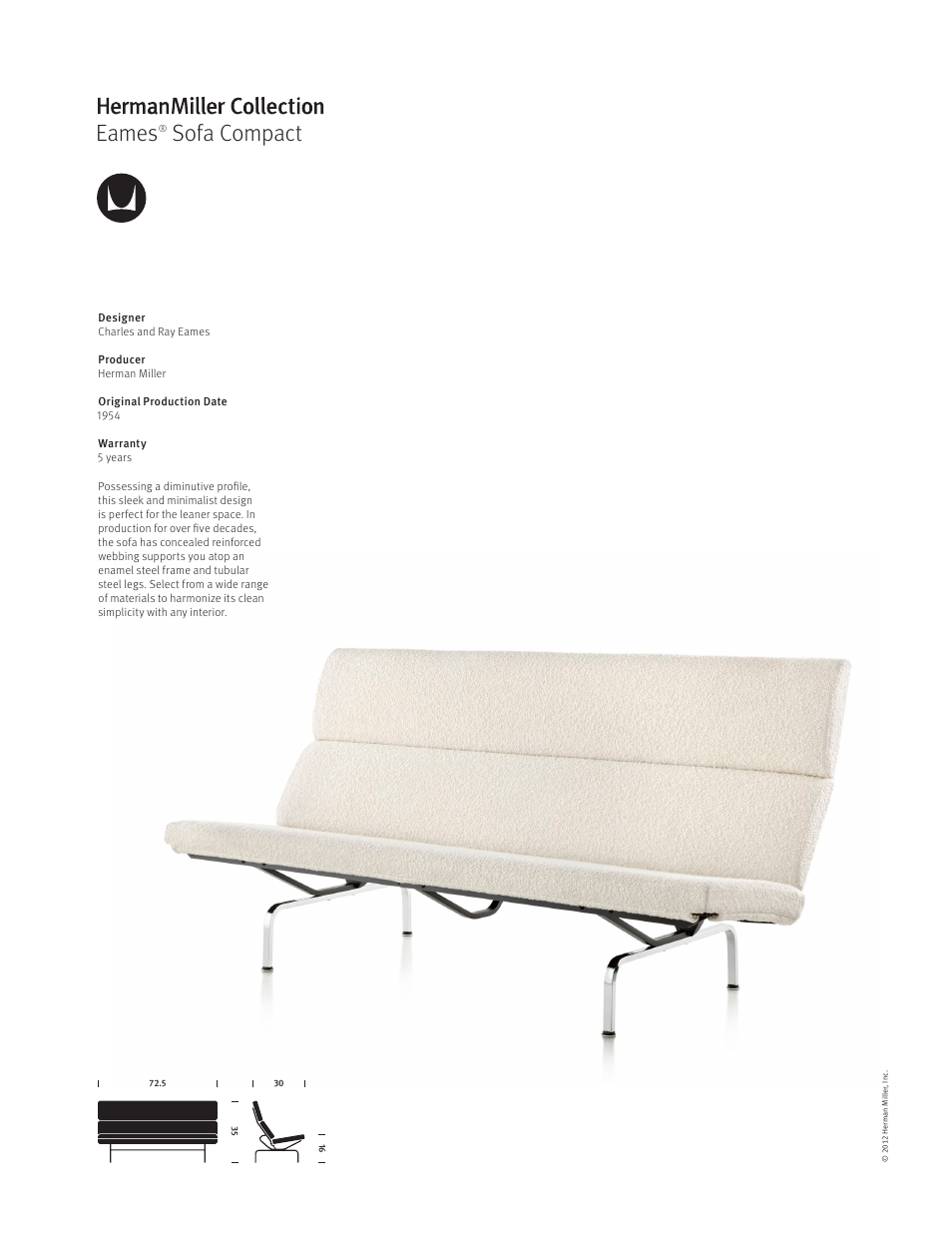 Herman Miller Eames Sofa Compact - Product sheet User Manual | 1 page