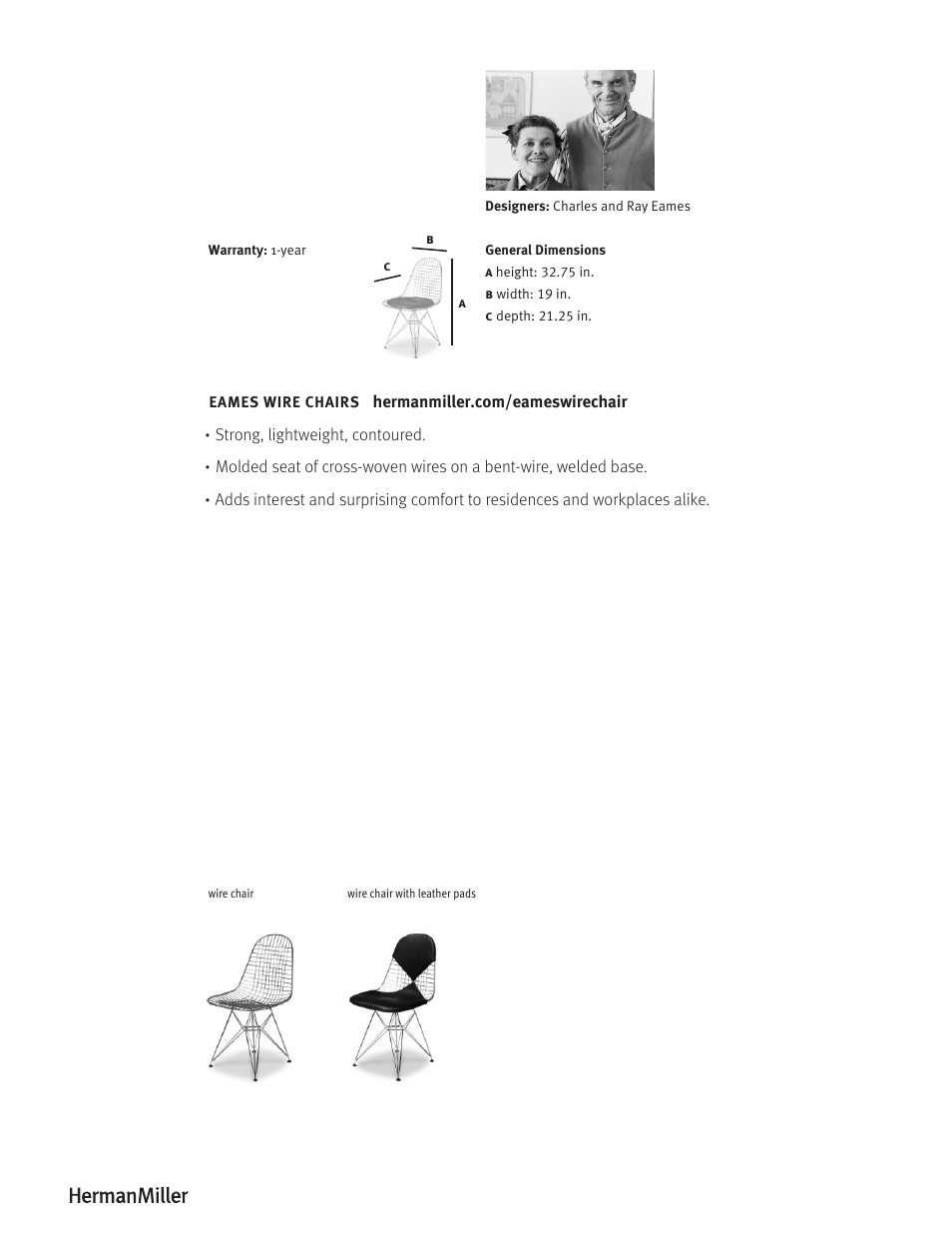 Herman Miller Eames Wire Chairs - Product sheet User Manual | Page 2 / 2