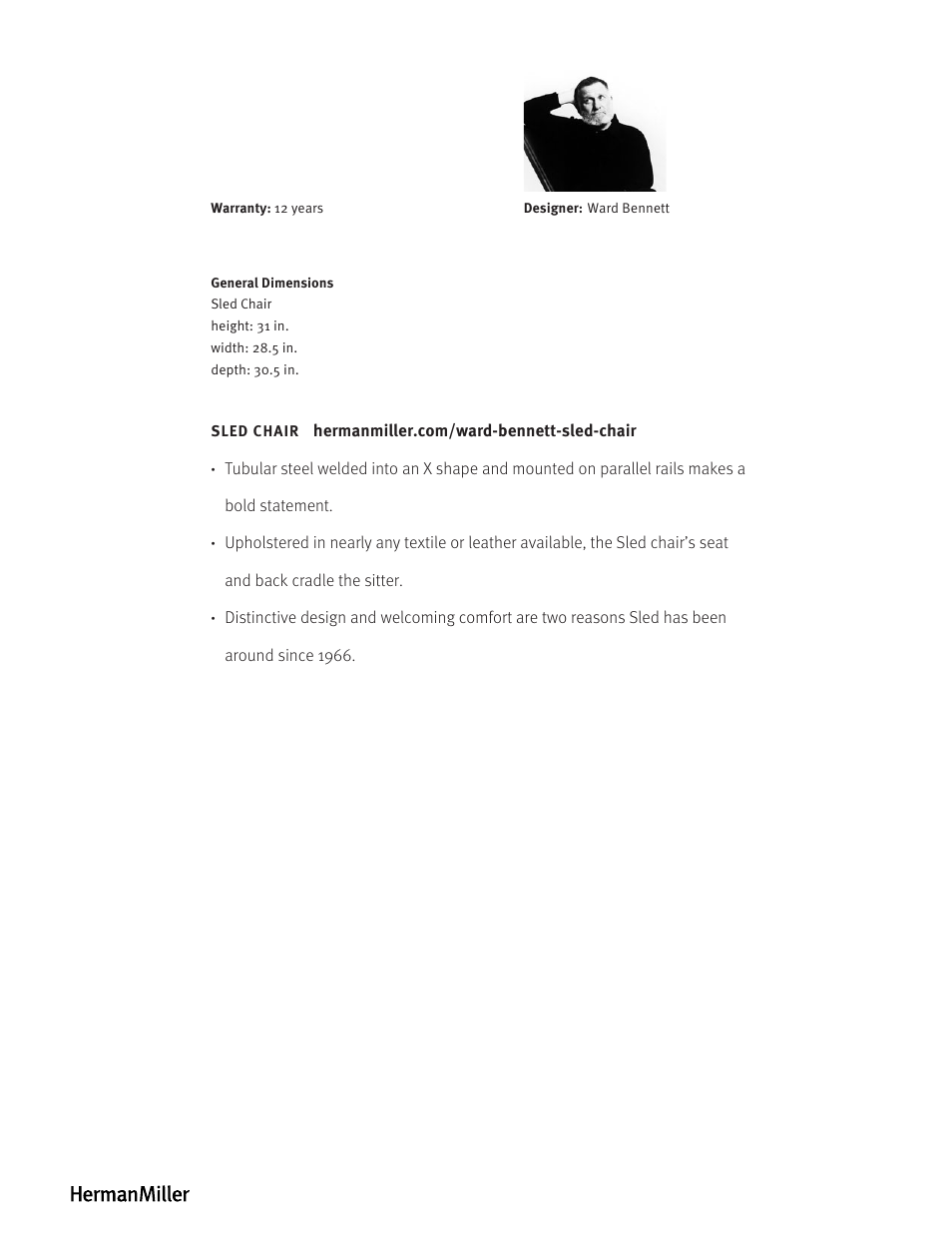 Herman Miller Sled Chair - Product sheet User Manual | Page 2 / 2