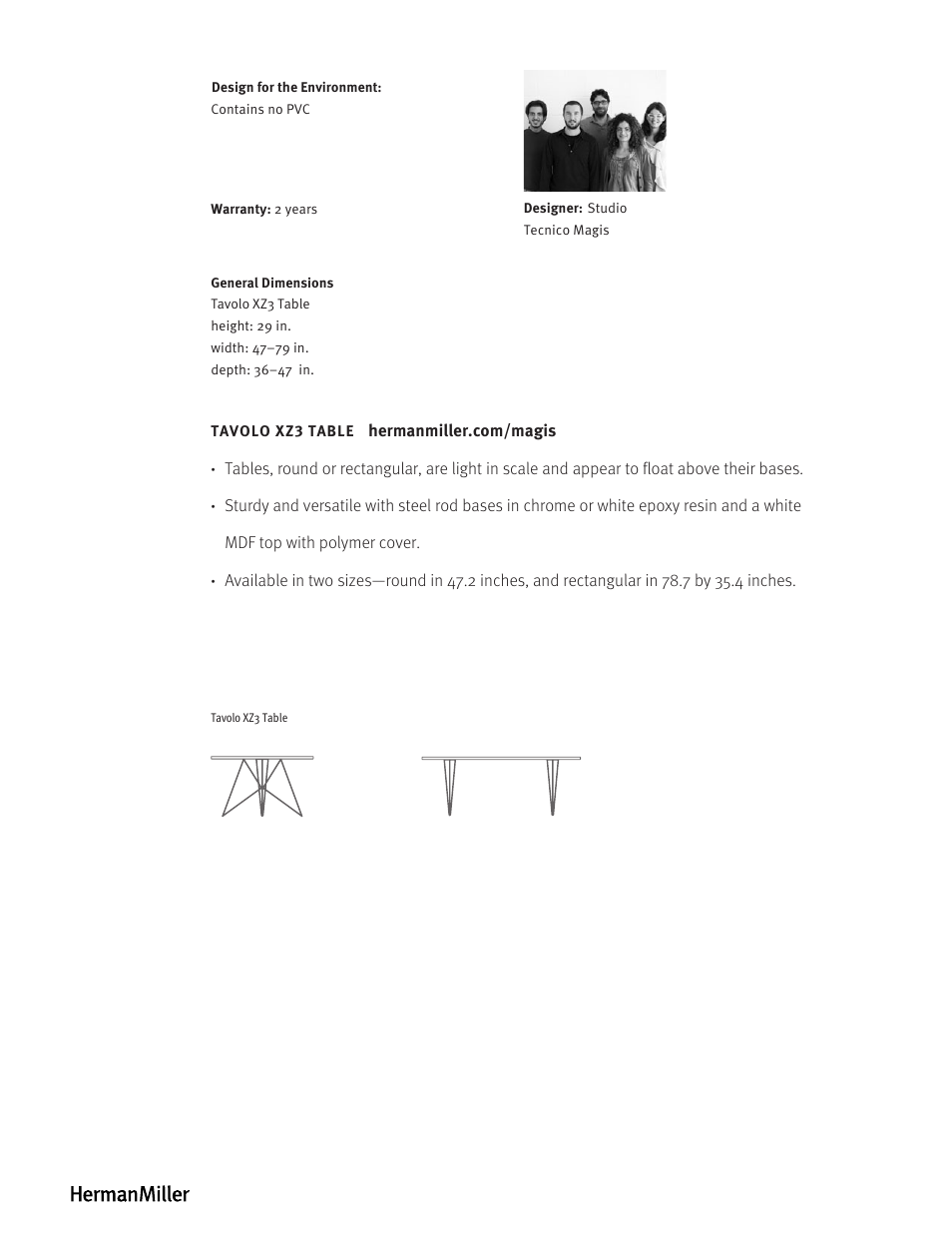 Herman Miller Tavolo XZ3 Table - Product sheet User Manual | Page 2 / 2