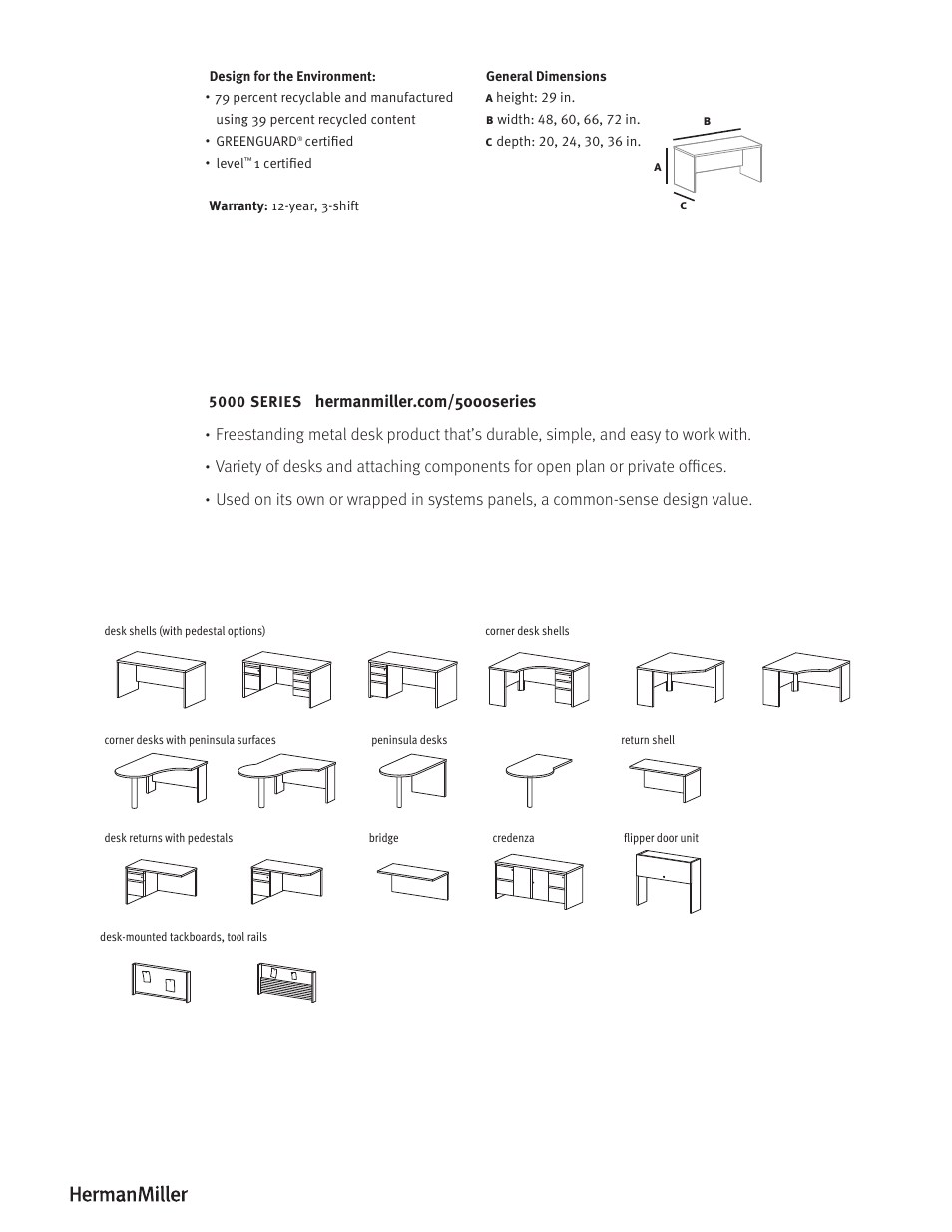 Herman Miller 5000 Series Furniture - Product sheet User Manual | Page 2 / 2