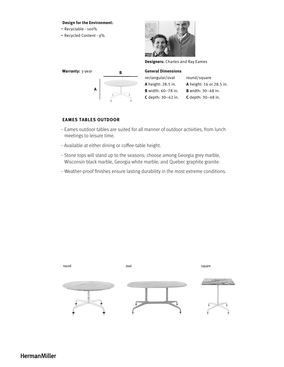 Herman Miller Eames Tables Outdoor - Product sheet User Manual | Page 2 / 2