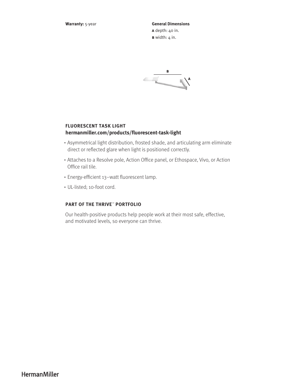Herman Miller Fluorescent Task Light - Product sheet User Manual | Page 2 / 2