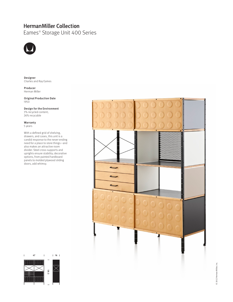 Herman Miller Eames Storage Unit 400 Series - Product sheet User Manual | 1 page