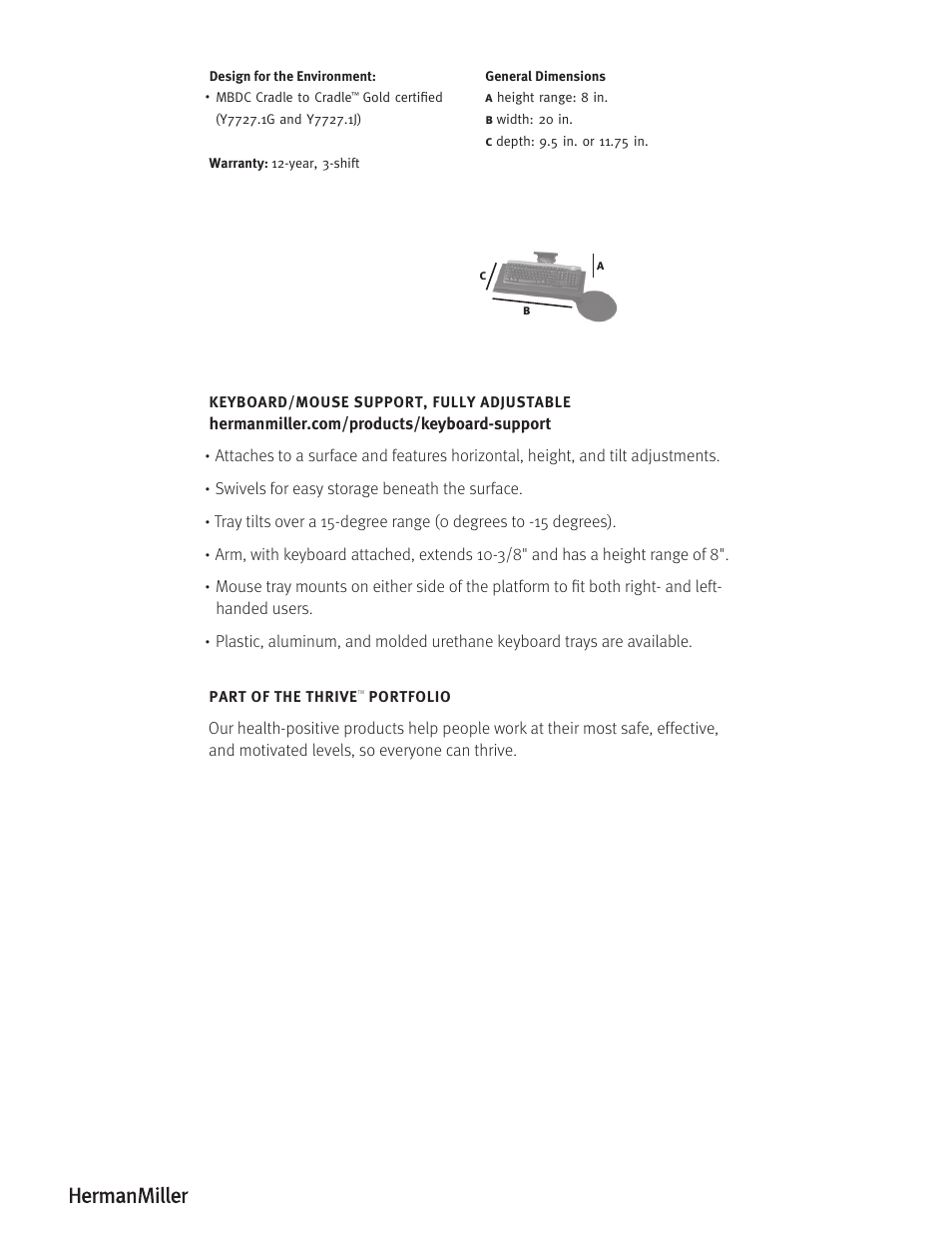 Herman Miller KEYBOARD_MOUSE SUPPORT, FULLY ADJUSTABLE - Product sheet User Manual | Page 2 / 2