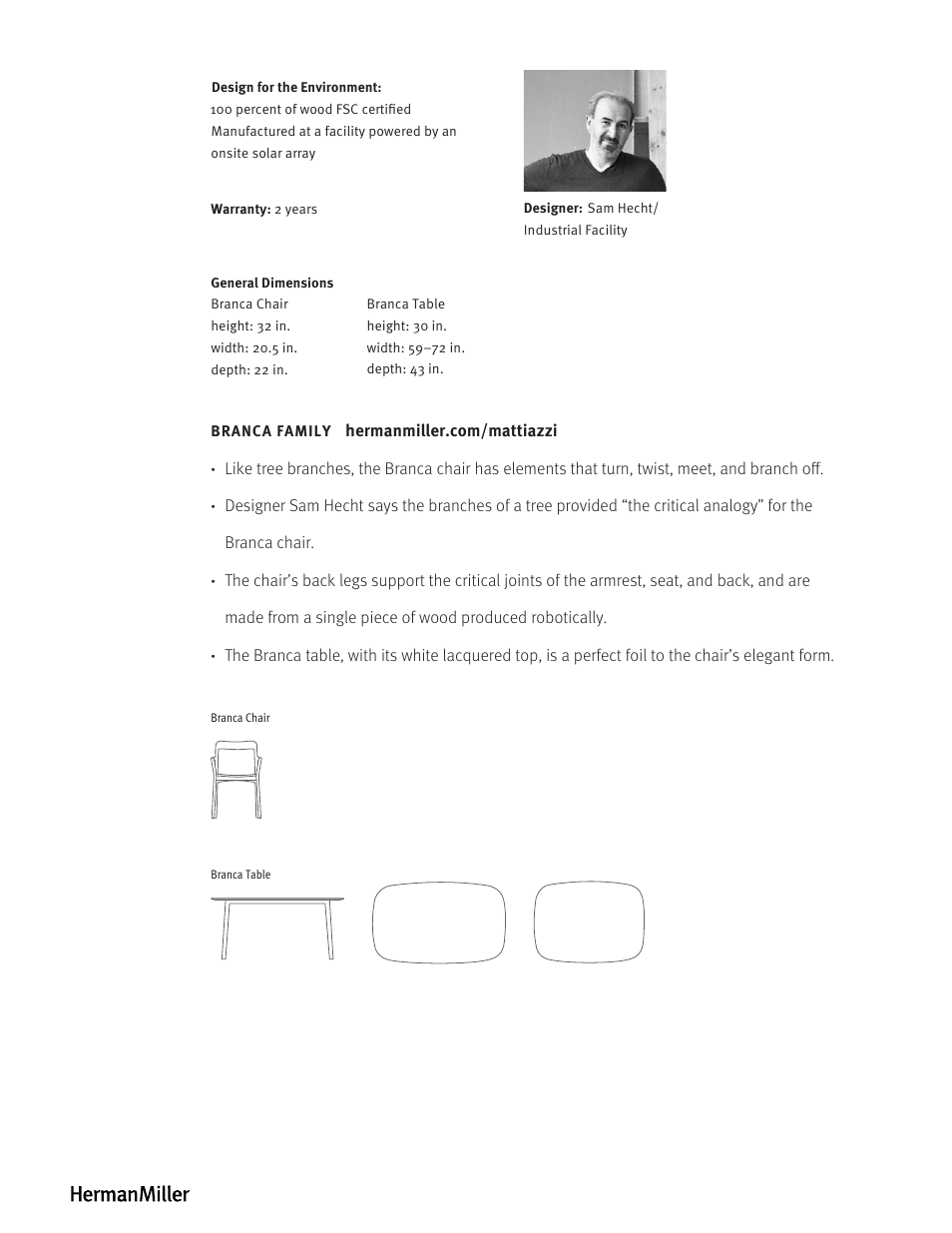 Herman Miller Branca Table - Product sheet User Manual | Page 2 / 2