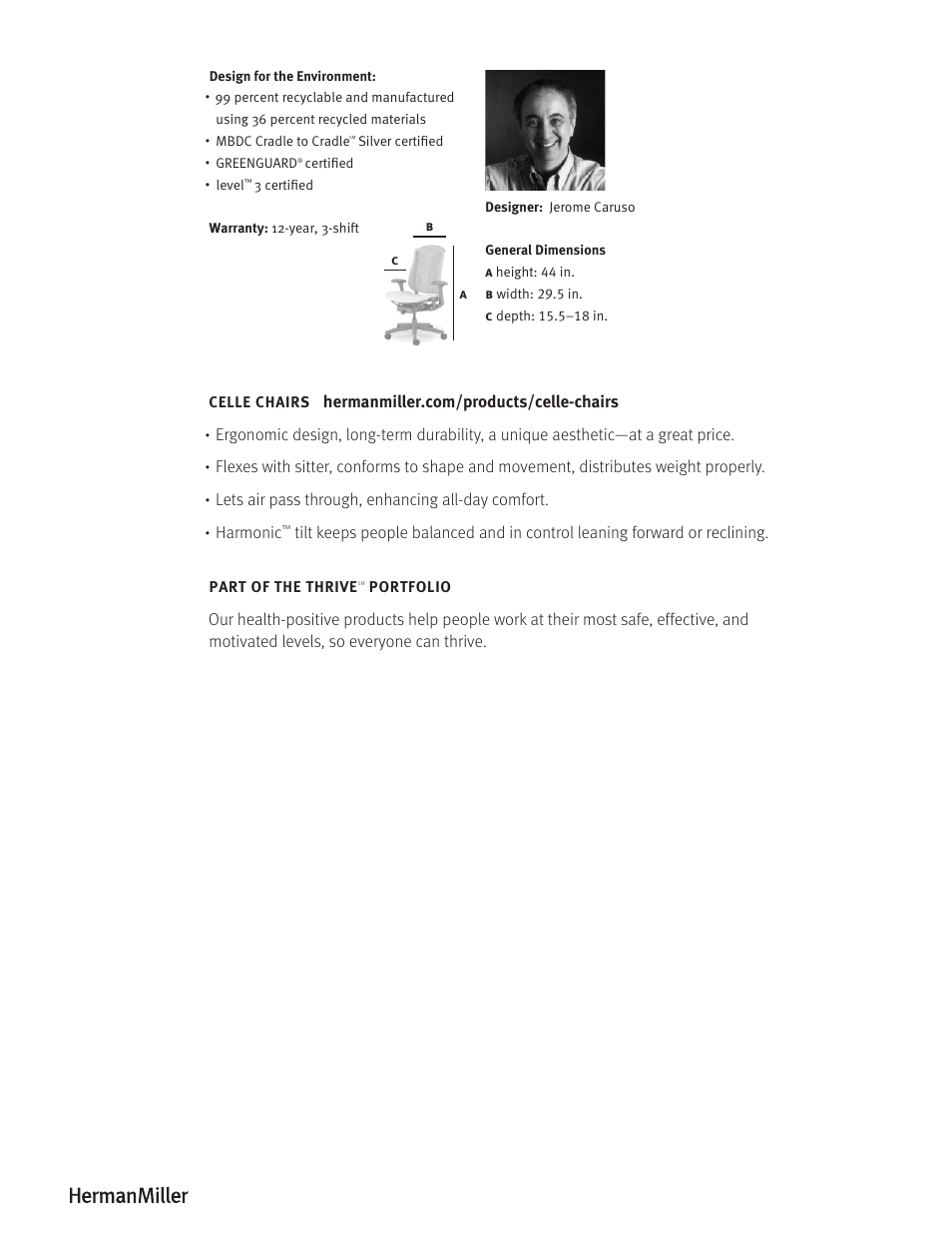 Herman Miller Celle Chairs - Product sheet User Manual | Page 2 / 2