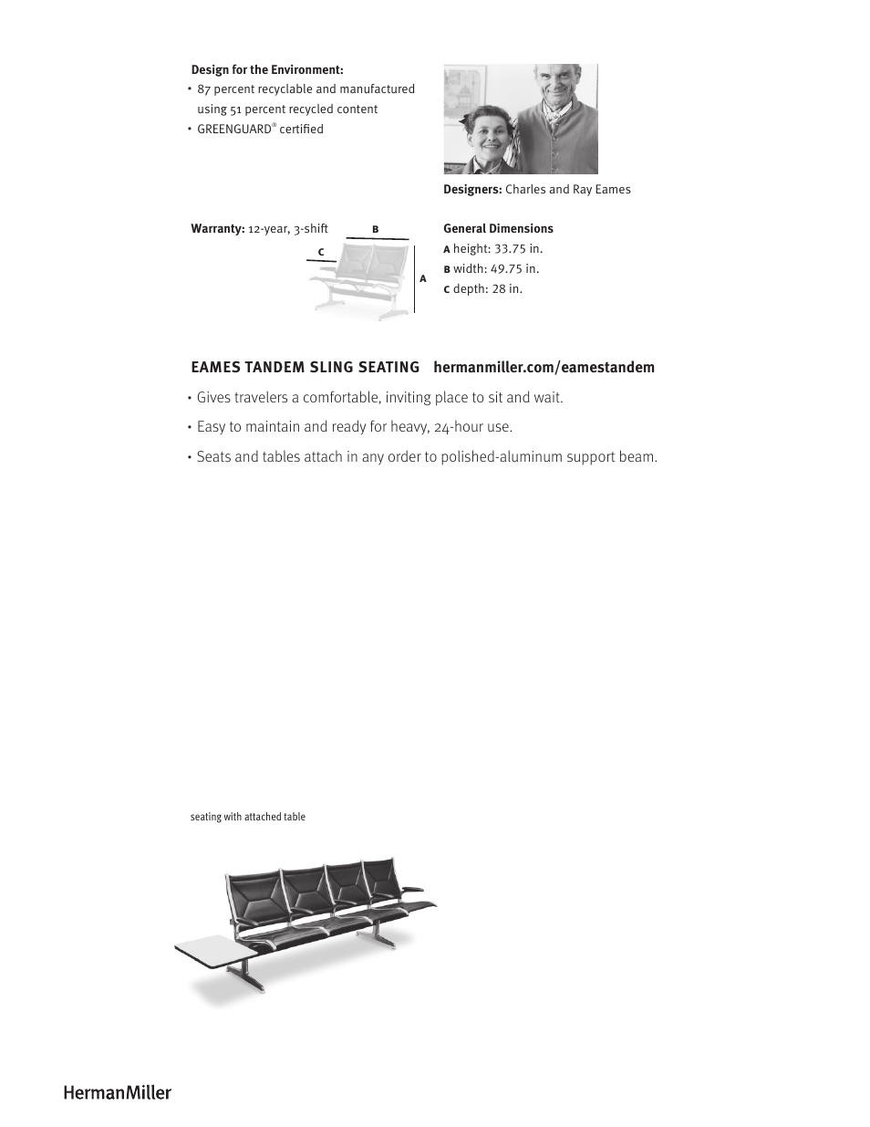 Herman Miller Eames Tandem Sling Seating - Product sheet User Manual | Page 2 / 2