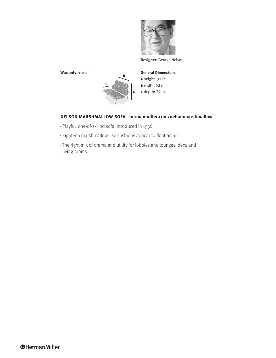 Herman Miller Nelson Marshmallow Sofa - Product sheet User Manual | Page 2 / 2