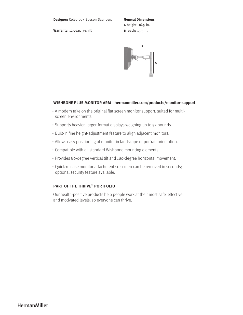 Herman Miller Wishbone Monitor Supports - Product sheet User Manual | Page 2 / 2