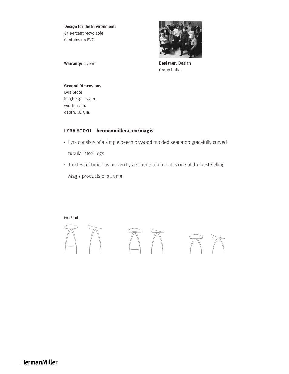 Herman Miller Lyra Stool - Product sheet User Manual | Page 2 / 2