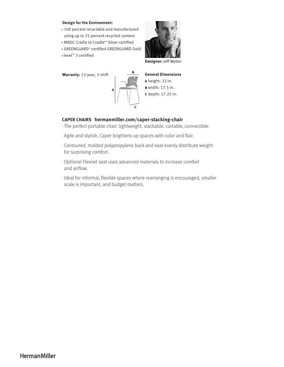 Herman Miller Caper Stacking Chair - Product sheet User Manual | Page 2 / 2