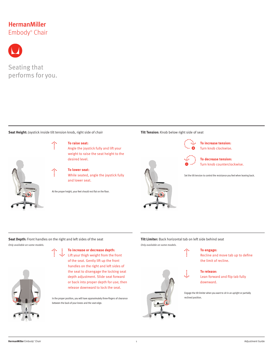 Herman Miller Embody Chairs - User Adjustments User Manual | 2 pages